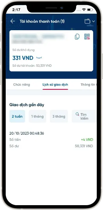 Bước 3: Hiển thị lịch sử giao dịch » Ấn vào giao dịch cần kiểm tra